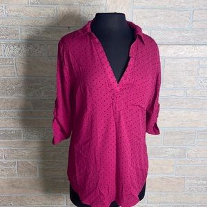 New York & Co Chiffon Pink Polka Dot Blouse Medium